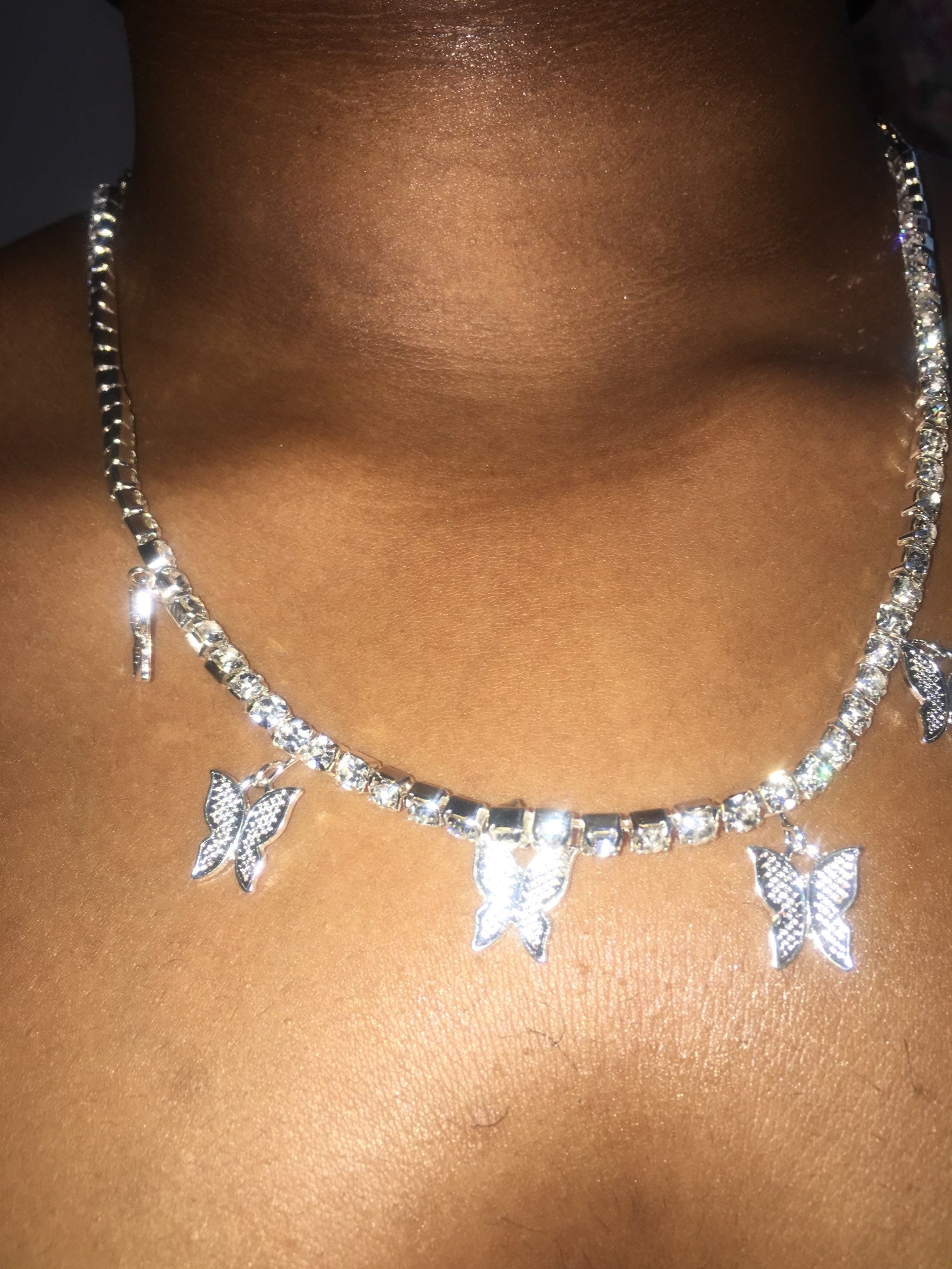 Anyells Fashionable Sparkly Silver Butterfly Choker Necklace photo review