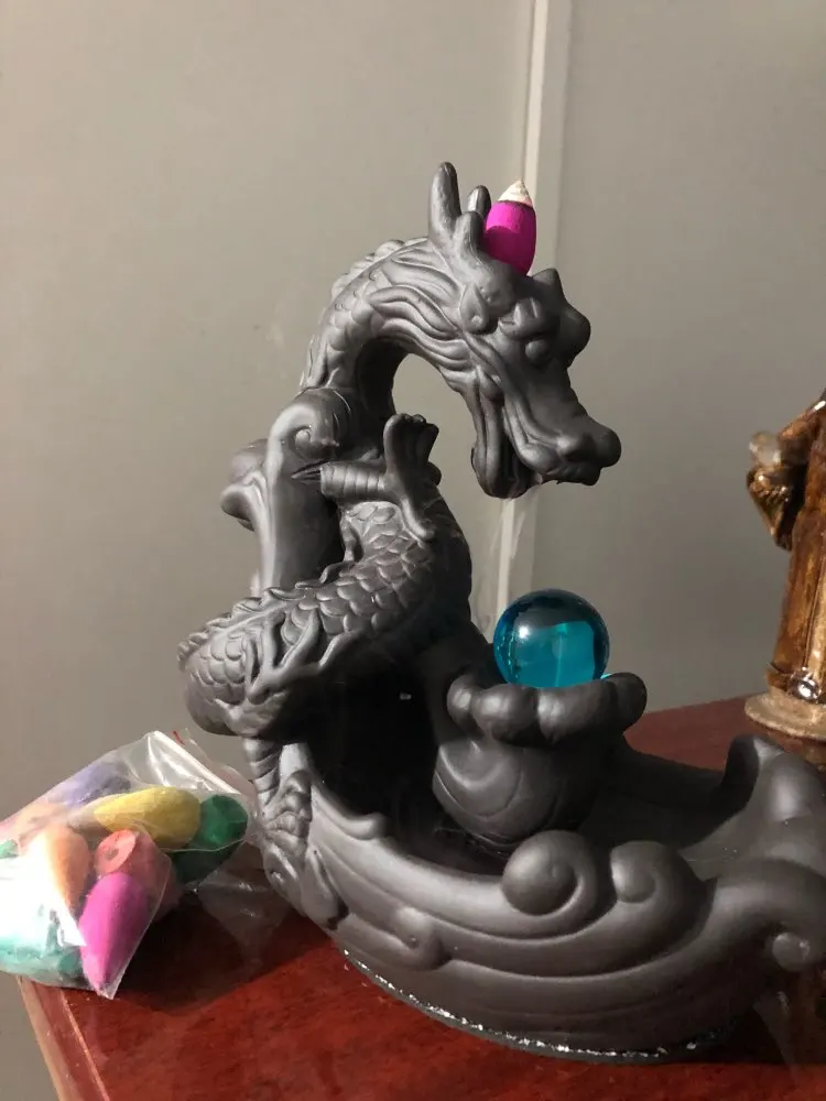 Dragon With The Gem Aromatherapy Waterfall Incense Burner For Gift, Home And Office With 20 Incense photo review