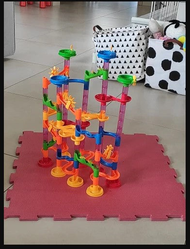 Marble Run Sets For Kids - 105 Pieces Marble Race Track Marble Maze Madness Game Stem Building Tower photo review