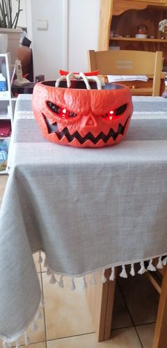 Pumpkin Candy Bowl With Creepy Moving Skeleton Hand photo review