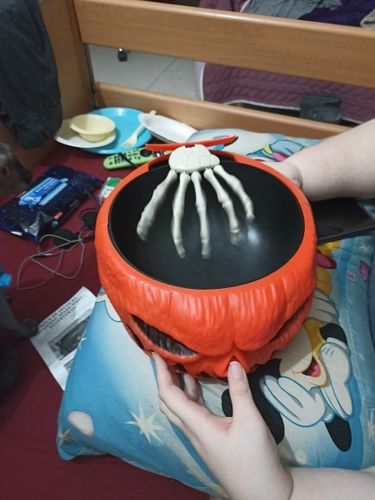 Pumpkin Candy Bowl With Creepy Moving Skeleton Hand photo review